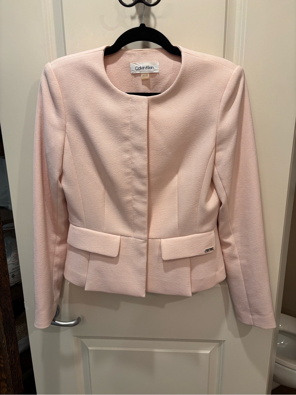 Light Pink Collarless Peplum Blazer - Picture 2 of 9